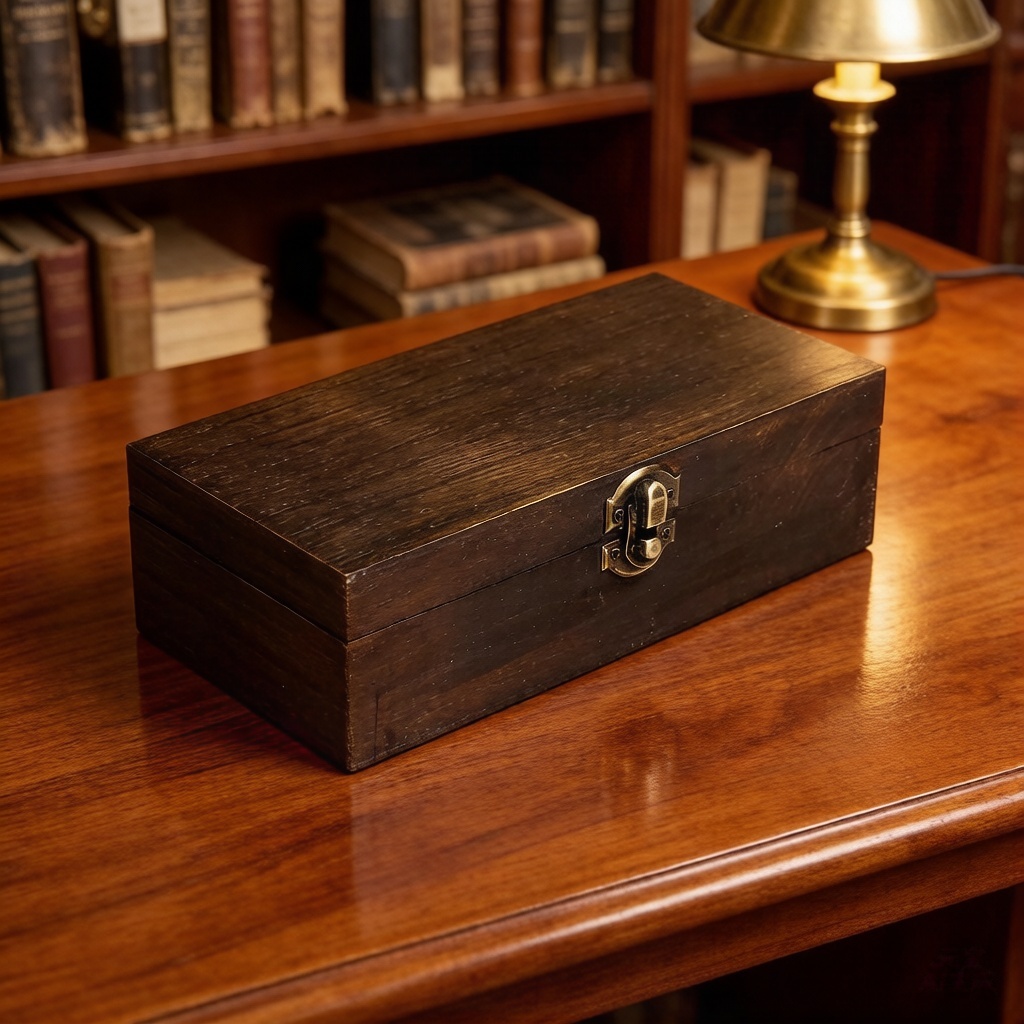 Vintage Dark Wood Storage Box  - Tech Accessories Storage 评论和价格
