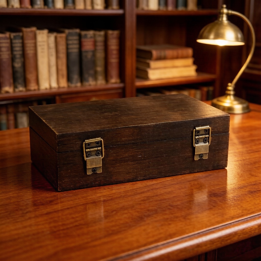 Vintage Dark Wood Storage Box  - Tech Accessories Storage 评论和价格